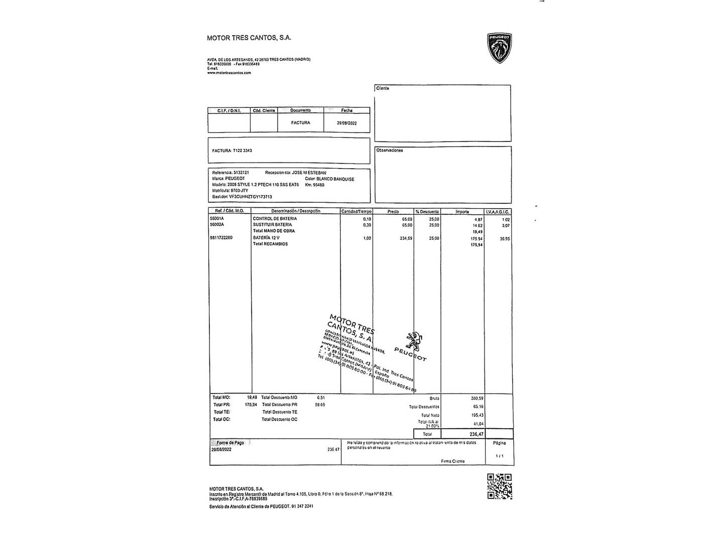 Foto del mantenimiento del Peugeot 2008 Peugeot 2008 PureTech 110 S&S Style EAT6 (110 CV)