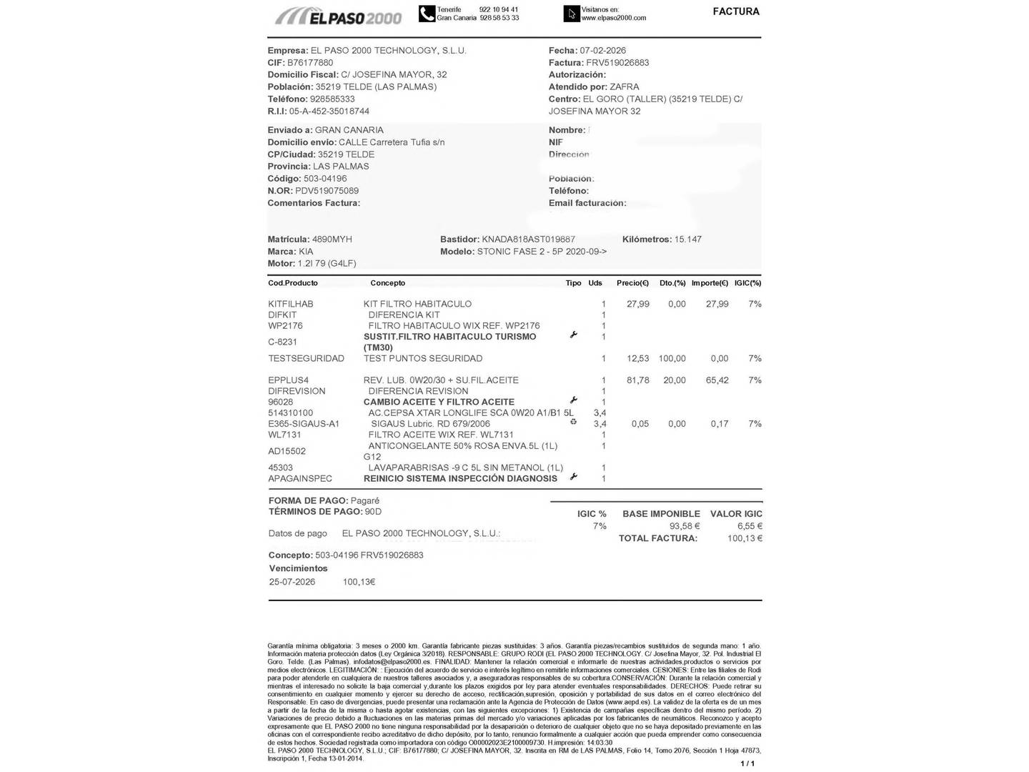 Foto del mantenimiento del KIA Stonic KIA Stonic 1.2 DPi Drive (79 CV)