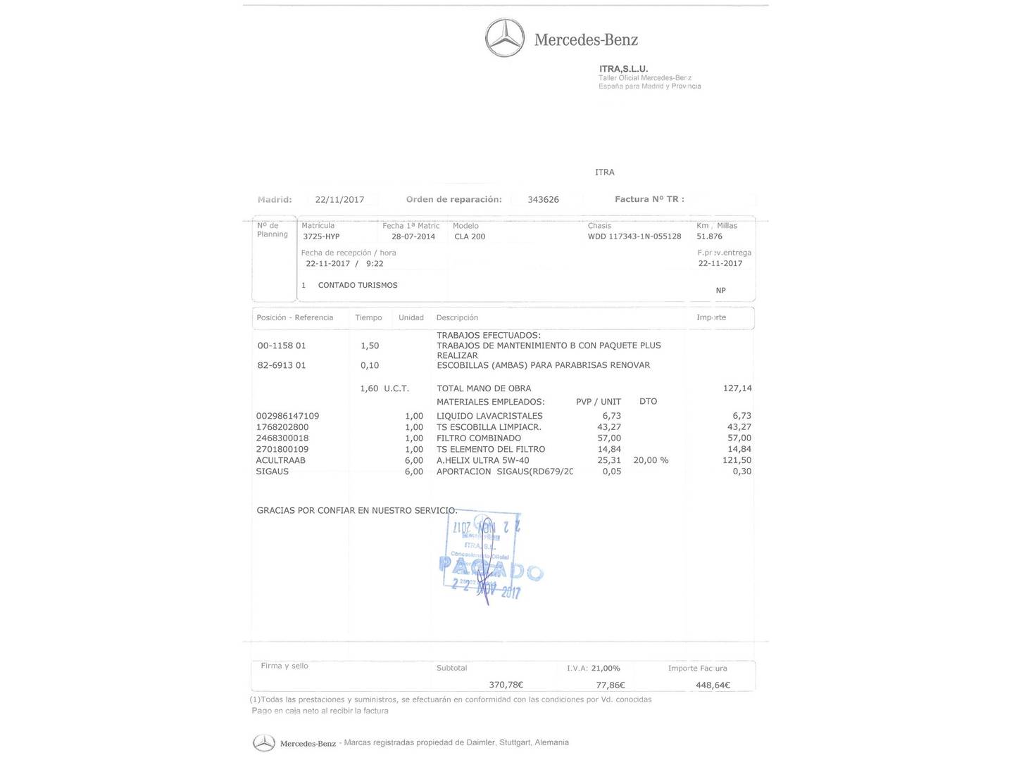 Foto del mantenimiento del Mercedes CLA Mercedes CLA CLA 200 (156 CV)