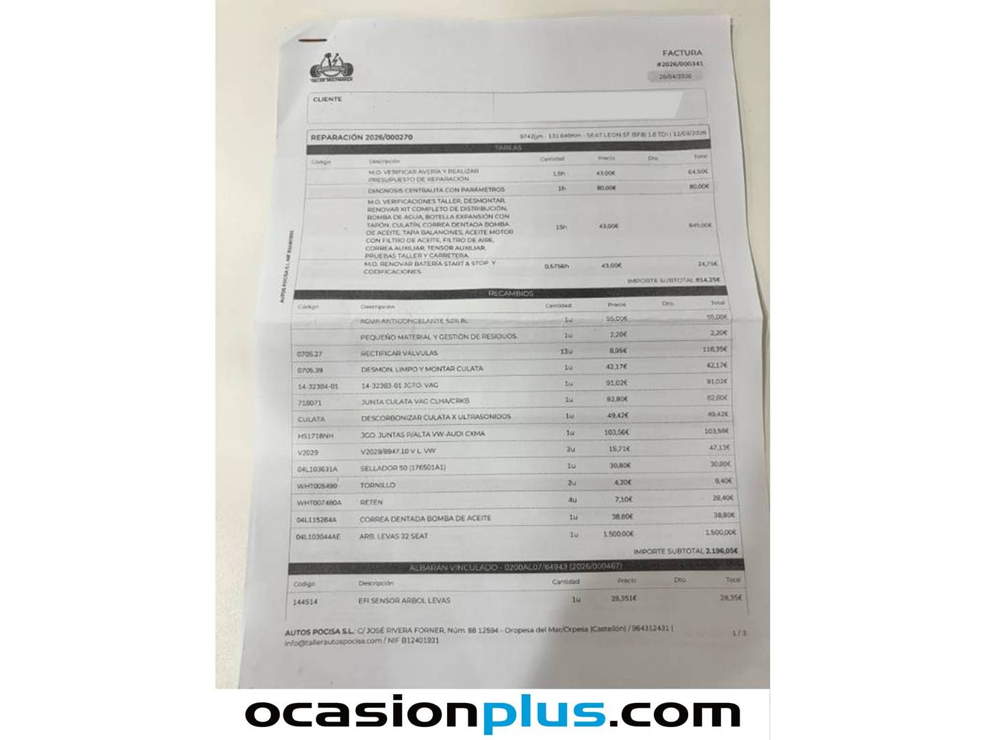 Foto del mantenimiento del Seat León Seat León 1.6 TDI S&S Style (115 CV)
