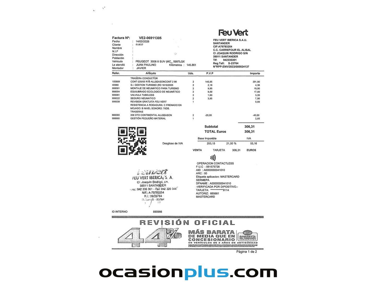 Foto del mantenimiento del Peugeot 3008 Peugeot 3008 BlueHDI 130 S&S GT Line EAT8 (130 CV)