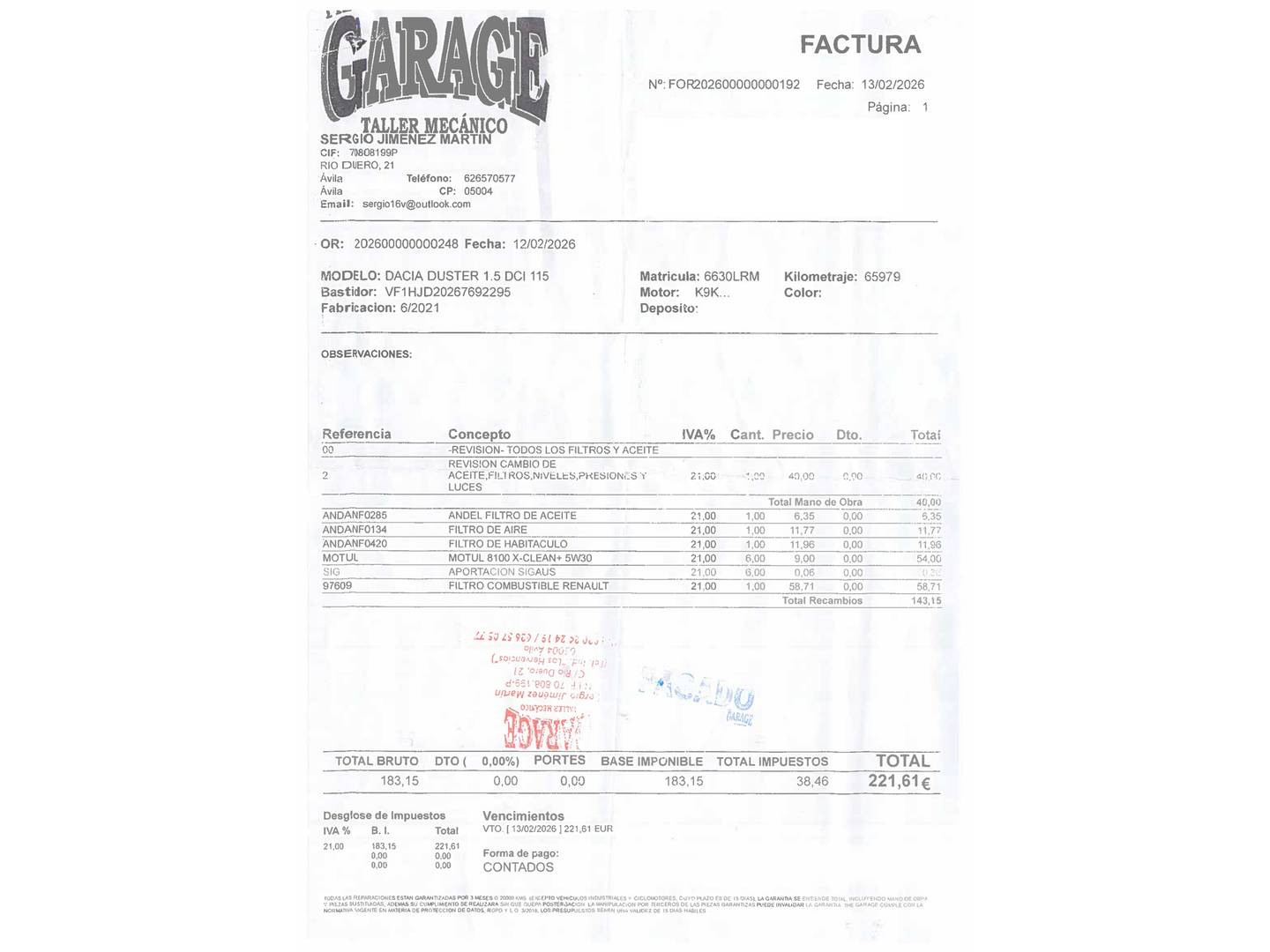 Foto del mantenimiento del Dacia Duster Dacia Duster Essential Blue dCi (115 CV) 4X2