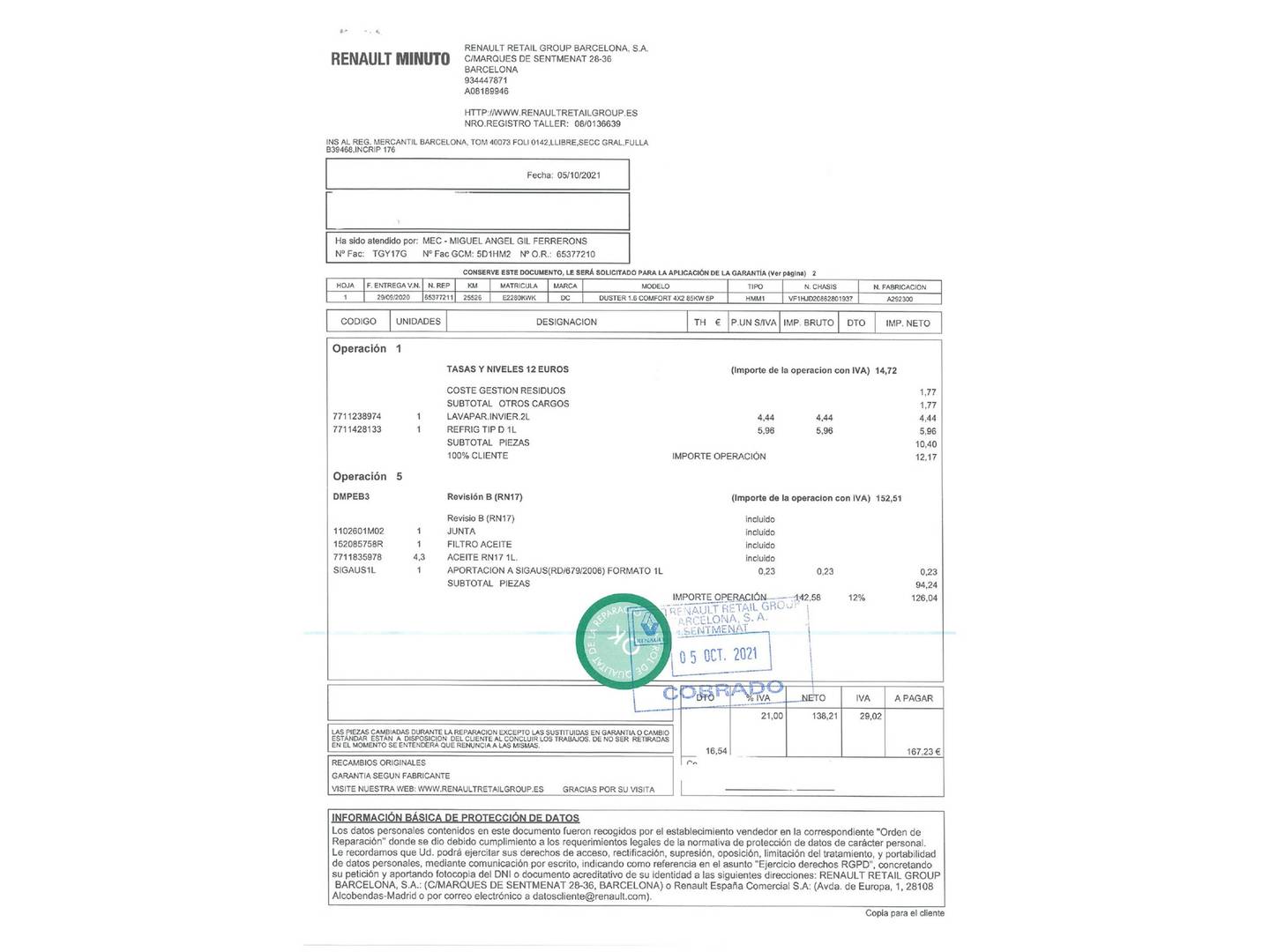 Foto del mantenimiento del Dacia Duster Dacia Duster Comfort 1.6 4X2 (115 CV)