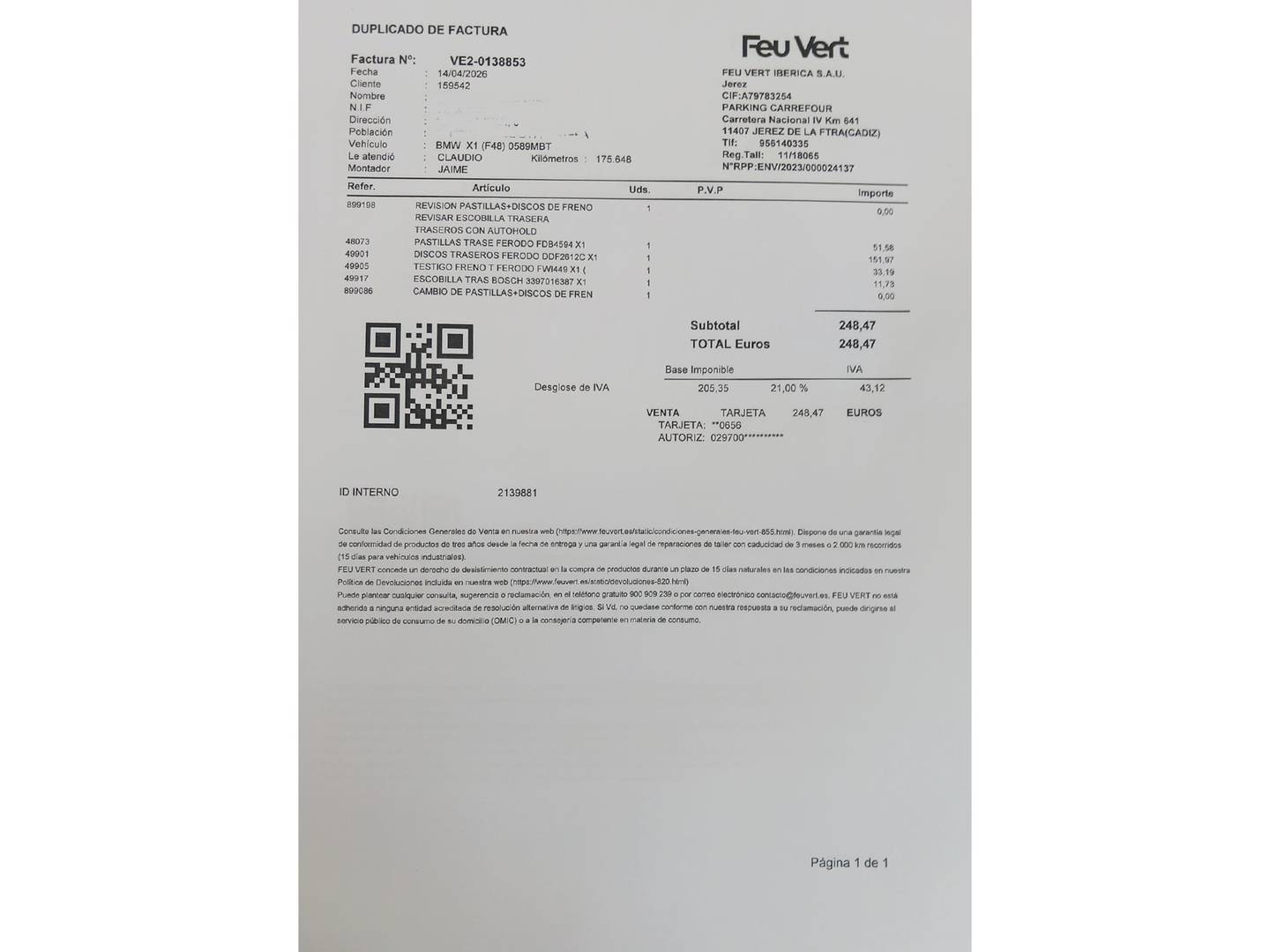 Foto del mantenimiento del BMW X1 BMW X1 sDrive18d (150 CV)