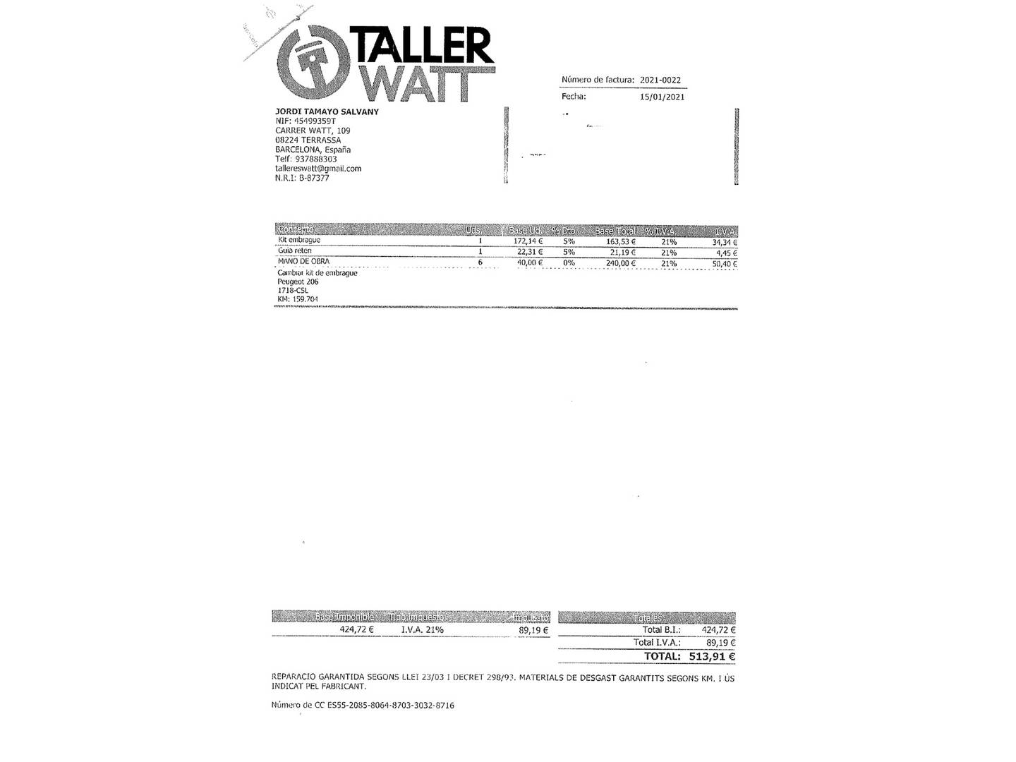 Foto del mantenimiento del Peugeot 206 Peugeot 206 1.4 X-Line (75 CV)