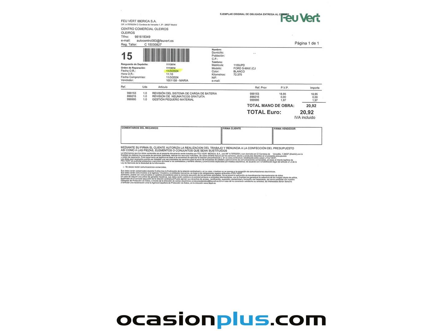 Foto del mantenimiento del Ford S-MAX Ford S-Max 2.0 TDCI Titanium PowerShift (150 CV) 7 Plazas