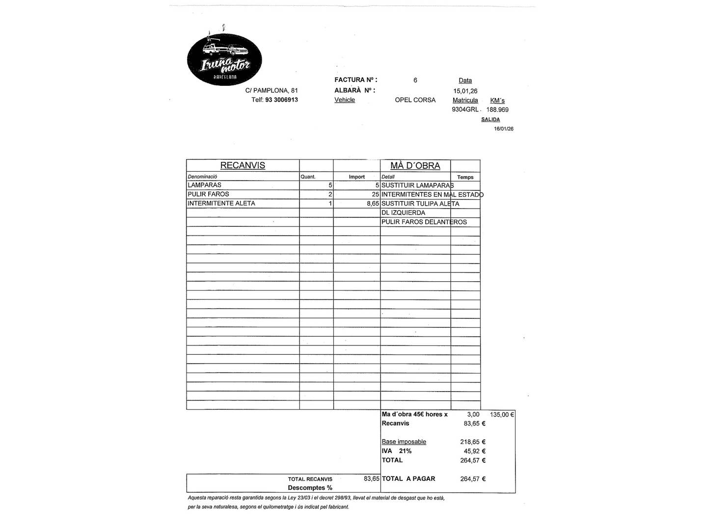 Foto del mantenimiento del Opel Corsa Opel Corsa 1.4 C'Mon (90 CV)