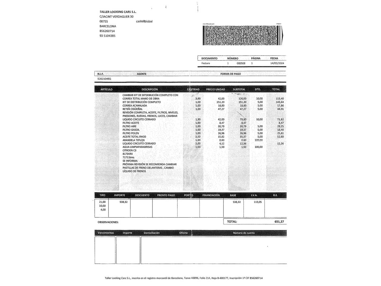 Foto del mantenimiento del Citroën C3 Citroën C3 PureTech 110 S&S Shine EAT6 (110 CV)