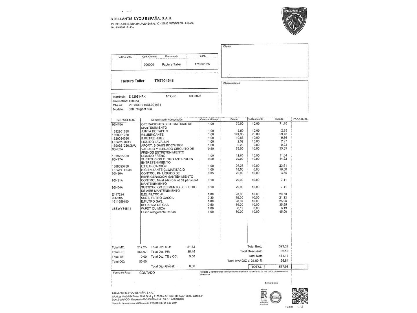 Foto del mantenimiento del Peugeot 508 Peugeot 508 2.0 HDI Allure Auto (163 CV)