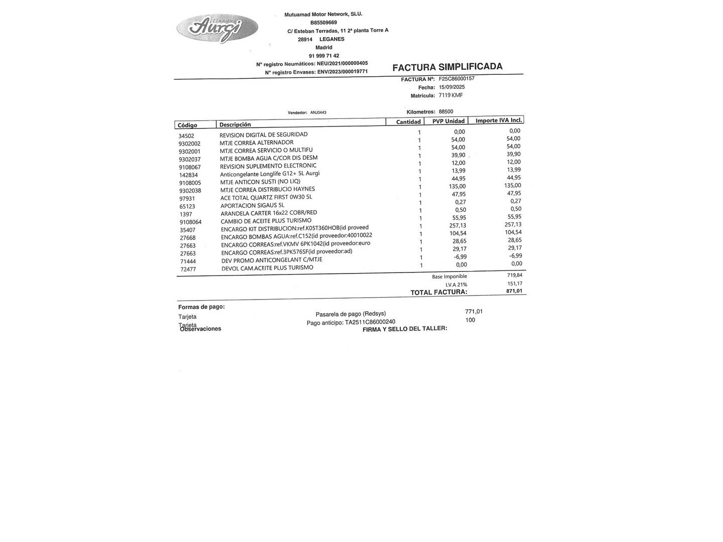 Foto del mantenimiento del Peugeot 2008 Peugeot 2008 PureTech 110 S&S Allure EAT6 (110 CV)