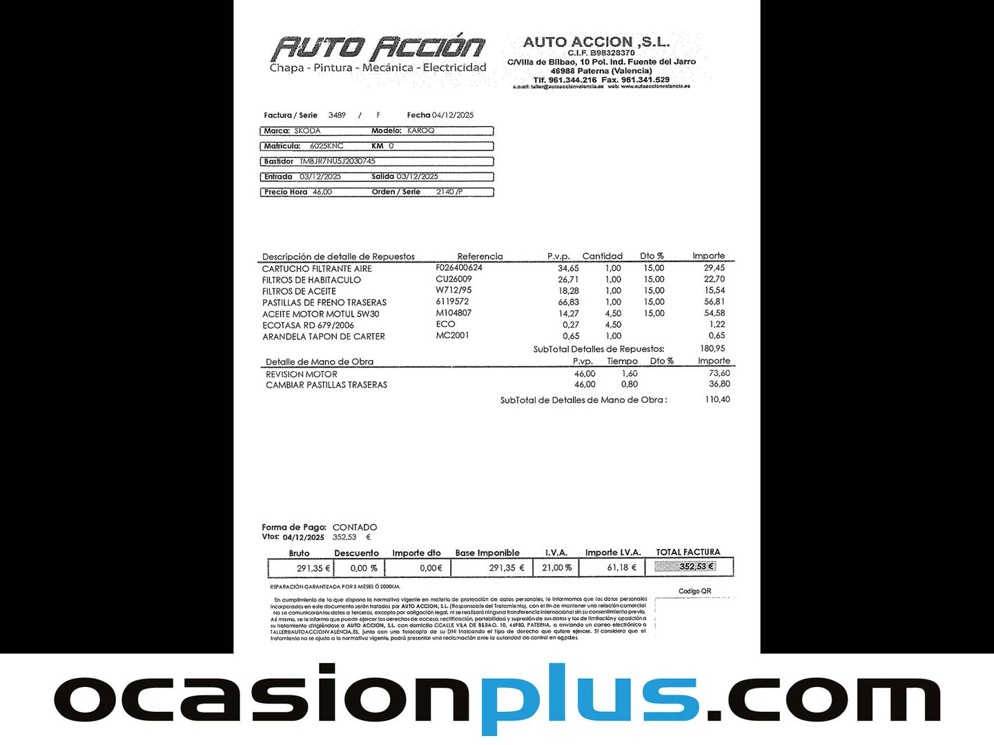 Foto del mantenimiento del Skoda Karoq Skoda Karoq 1.5 TSI ACT Style DSG (150 CV)
