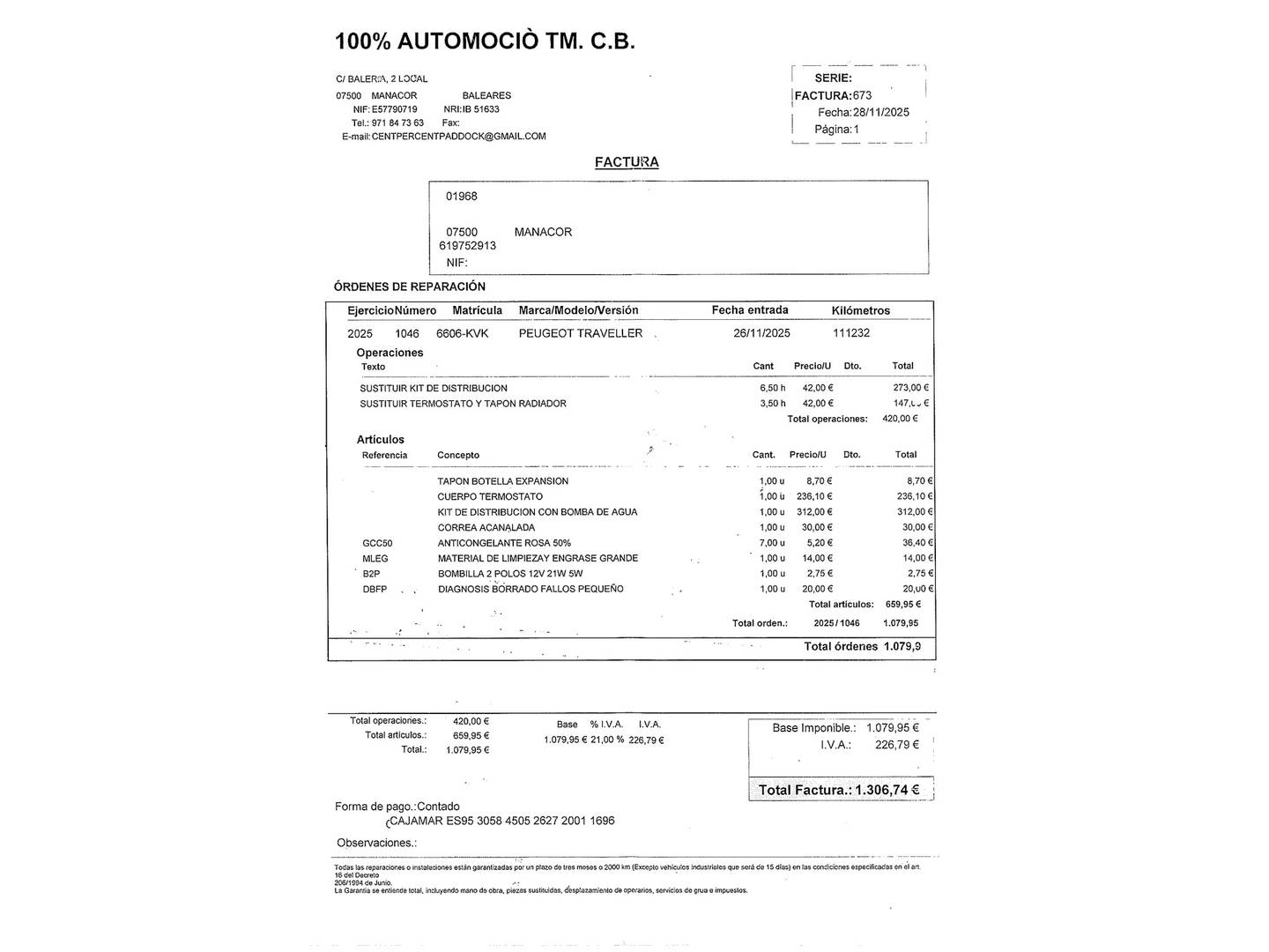 Foto del mantenimiento del Peugeot Traveller Peugeot Traveller 2.0 BlueHDi Allure Standard (150 CV) 8 Plazas