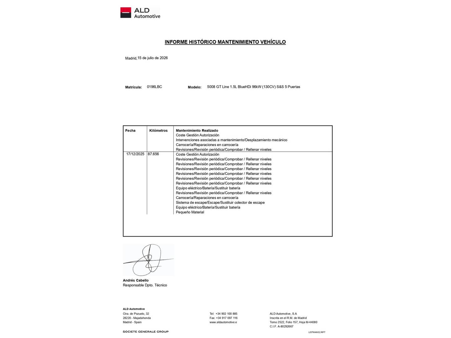Foto del mantenimiento del Peugeot 5008 Peugeot 5008 BlueHDI GT Line S&S (130 CV) 7 Plazas