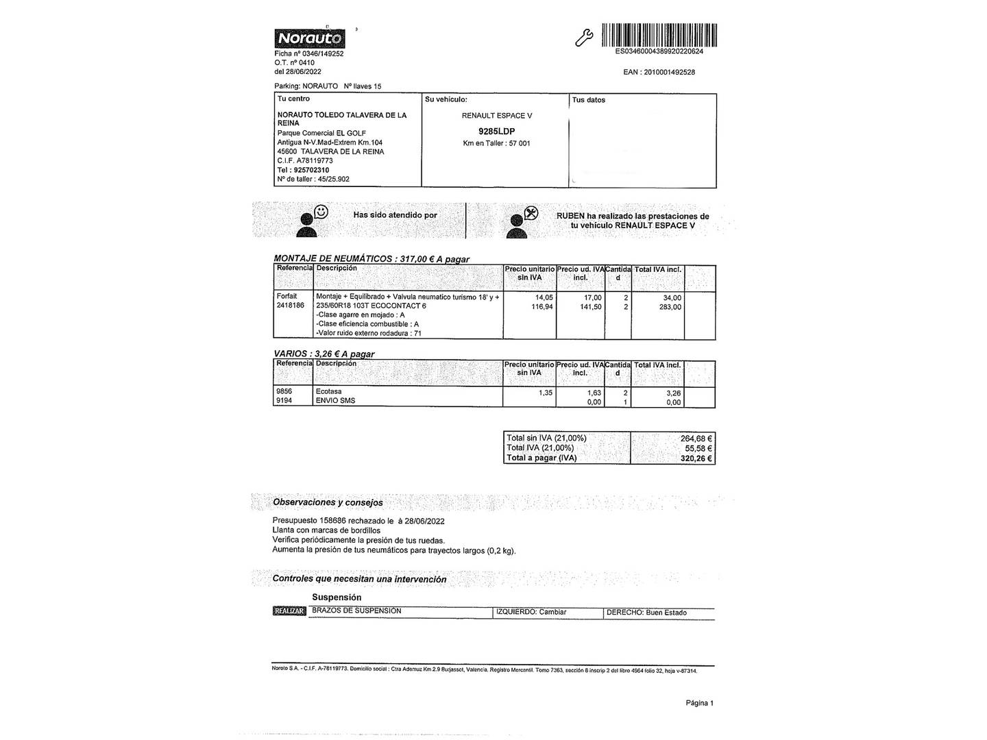 Foto del mantenimiento del Renault Espace Renault Espace Limited Blue dCi EDC (160 CV) 7 plazas