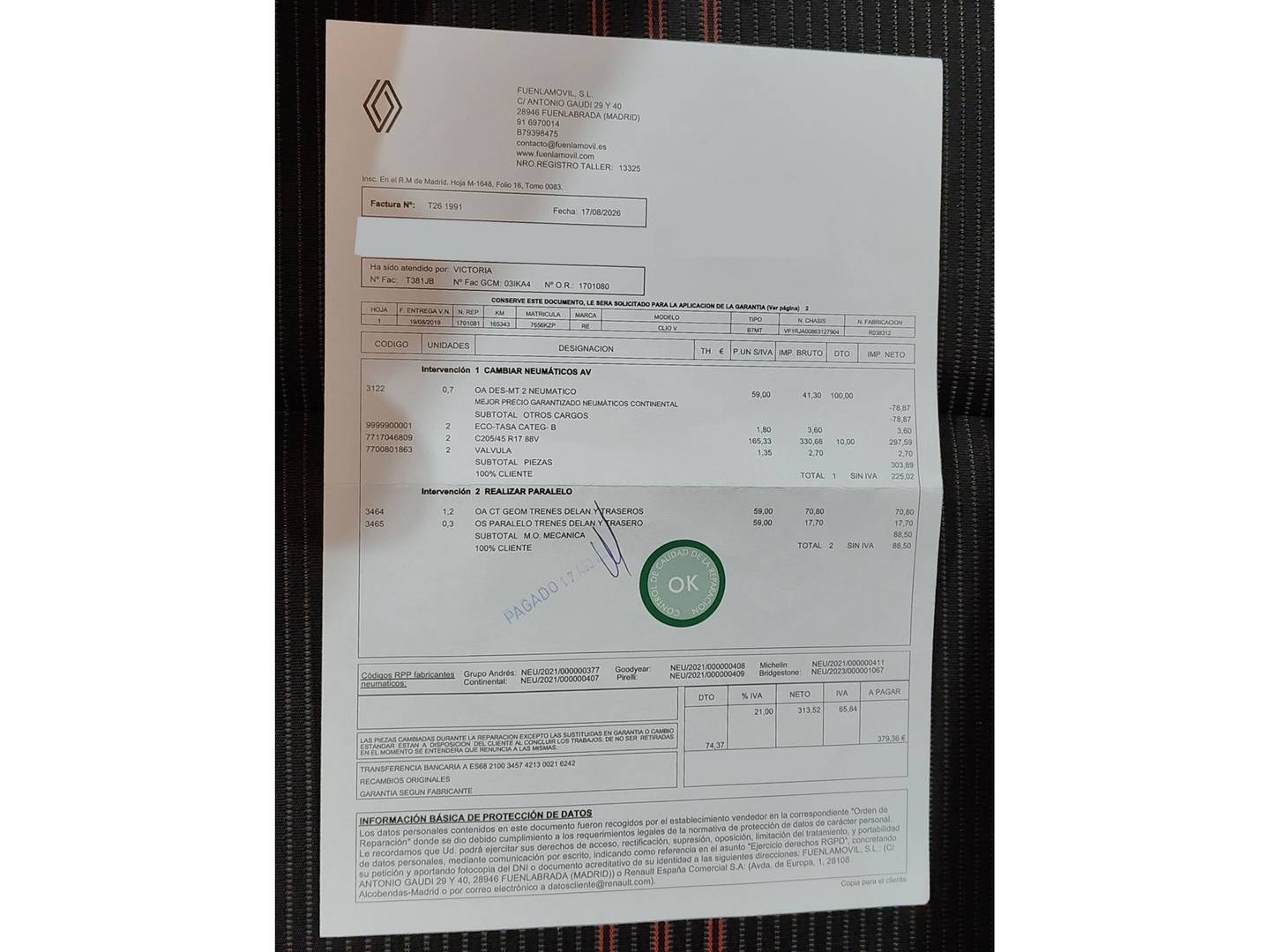 Foto del mantenimiento del Renault Clio Renault Clio RS Line TCe GPF (100 CV)