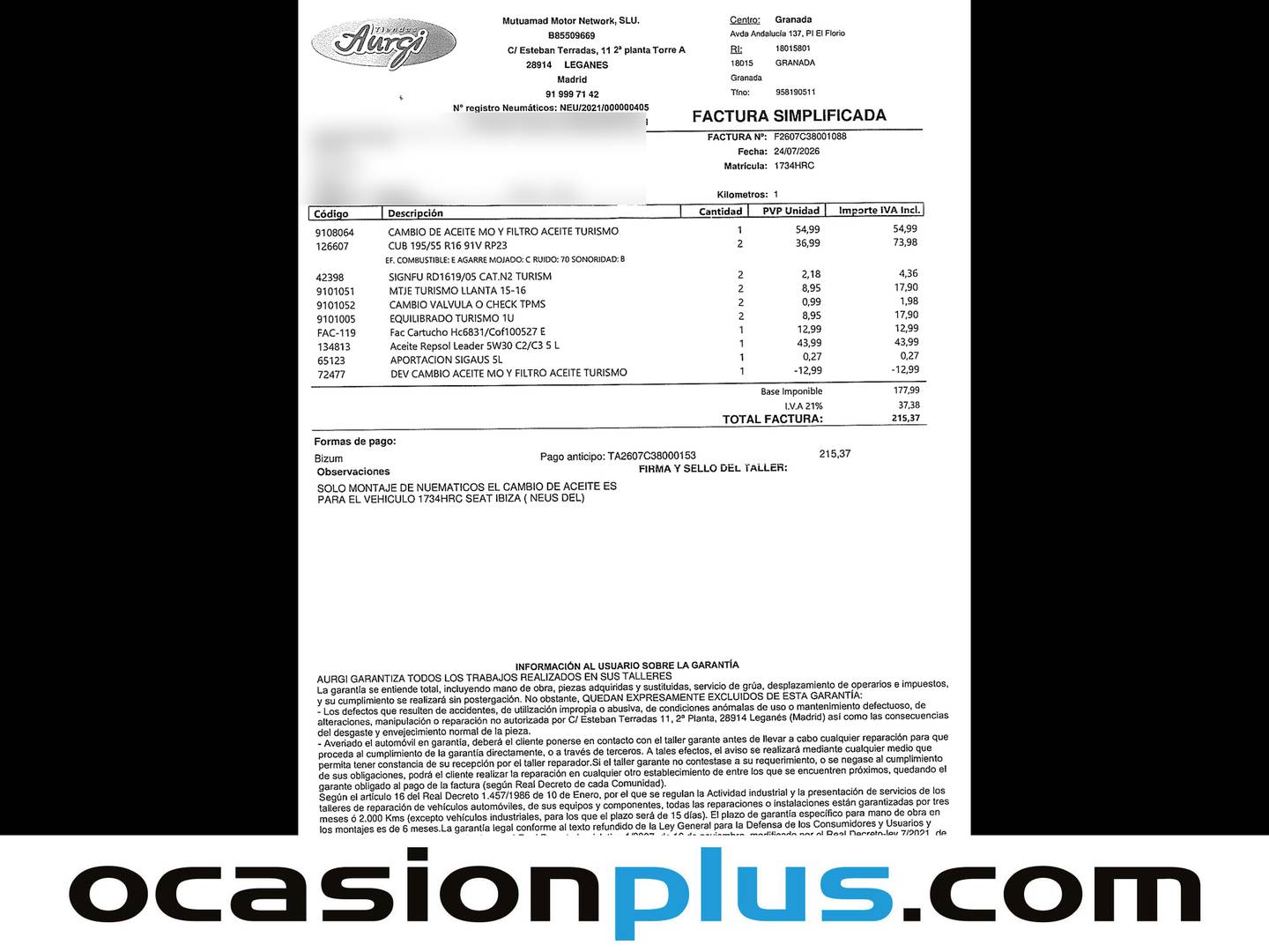 Foto del mantenimiento del Seat Ibiza Seat Ibiza 1.2 12v Reference (70 CV)