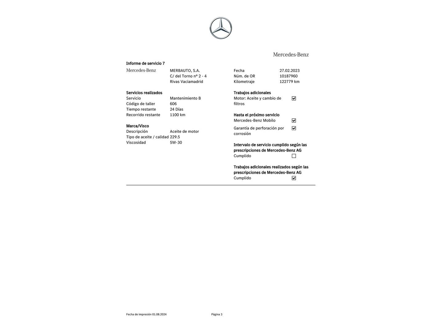 Foto del mantenimiento del Mercedes CLA Mercedes CLA 250 (211 CV)