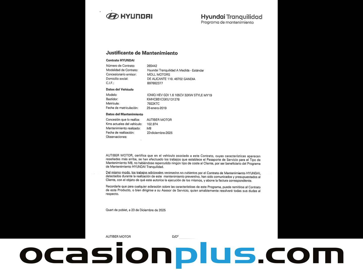 Foto del mantenimiento del Hyundai IONIQ Hyundai Ioniq 1.6 GDI HEV Style DCT (141 CV)