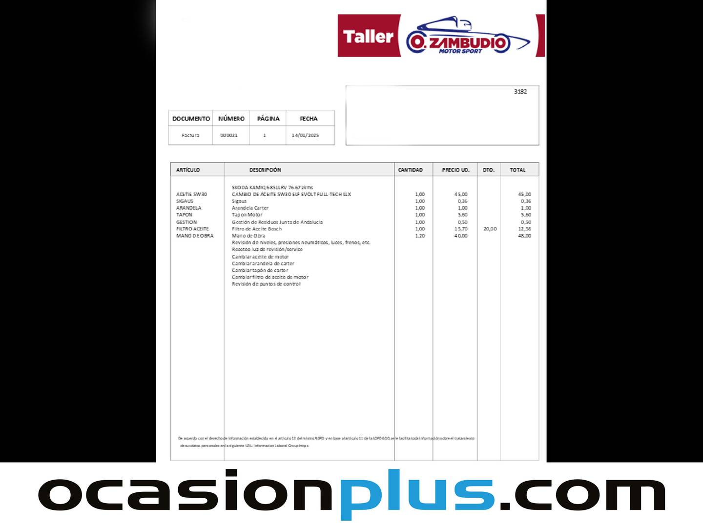 Foto del mantenimiento del Skoda Kamiq Skoda Kamiq 1.0 TSI Ambition (110 CV)