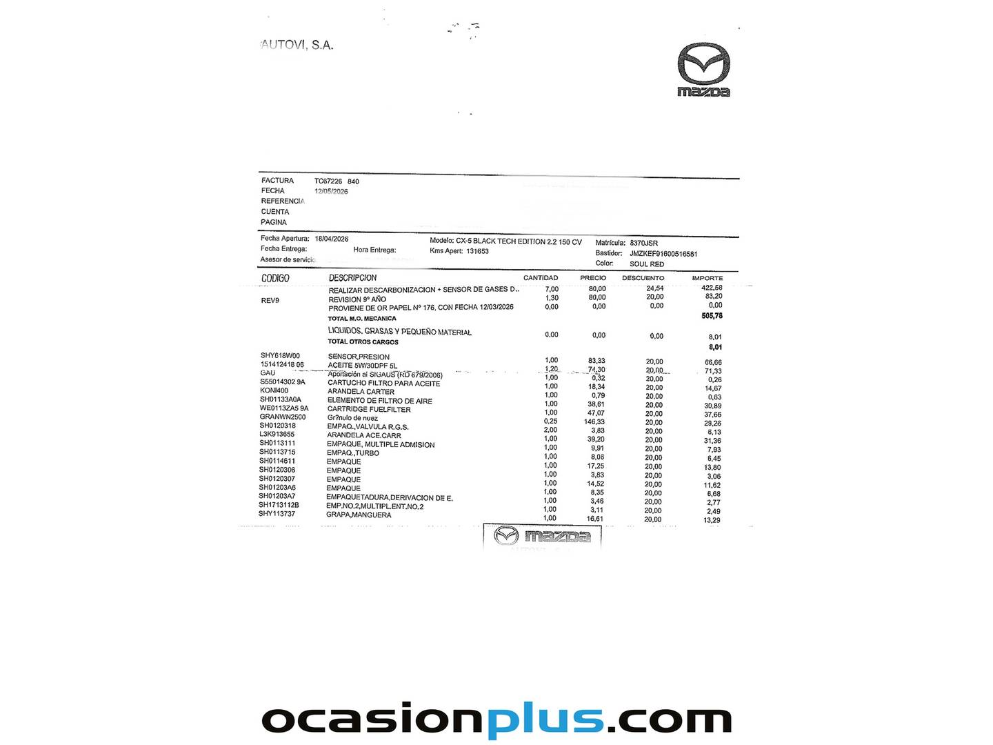 Foto del mantenimiento del Mazda CX-5 Mazda CX-5 2.2 DE Black Tech Edition 2WD (150 CV)