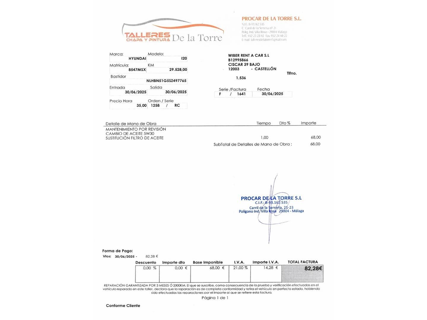Foto del mantenimiento del Hyundai i20 Hyundai i20 1.0 TGDI 48V Klass DCT (100 CV)