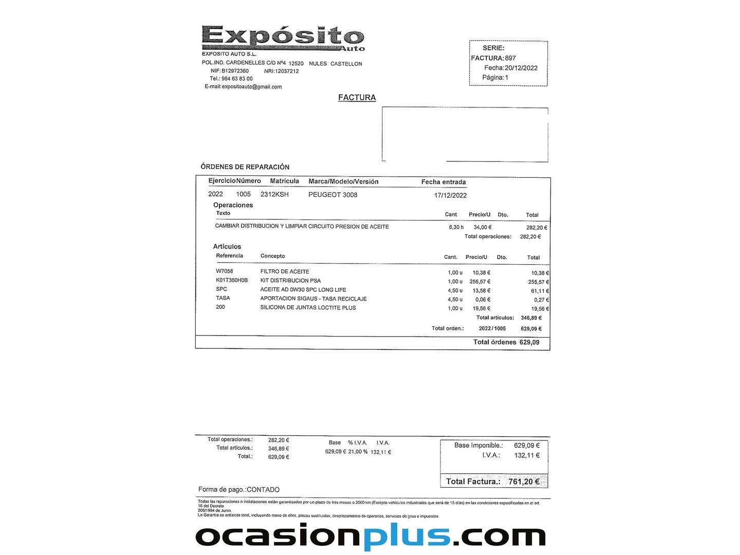 Foto del mantenimiento del Peugeot 2008 Peugeot 2008 PureTech 110 S&S Allure EAT6 (110 CV)