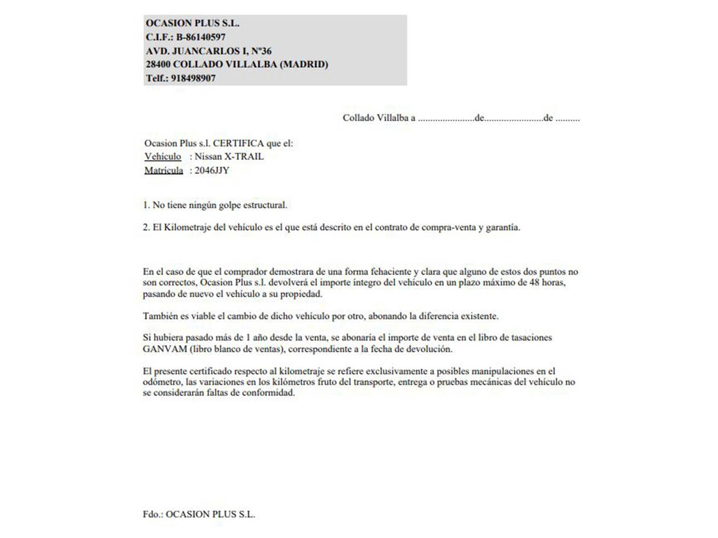 Foto del certificado del Nissan X-TRAIL Nissan X-Trail DIG-T 163 Tekna (163 CV) 7 Plazas