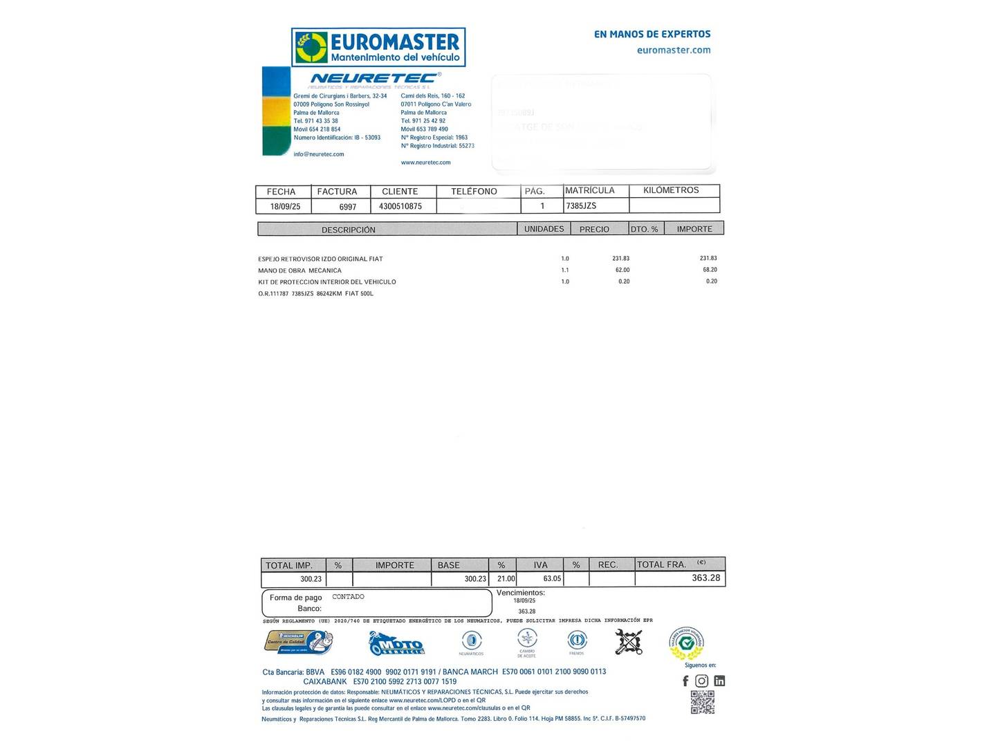 Foto del mantenimiento del Fiat 500L Fiat 500L 1.4 Pop Star (95 CV)