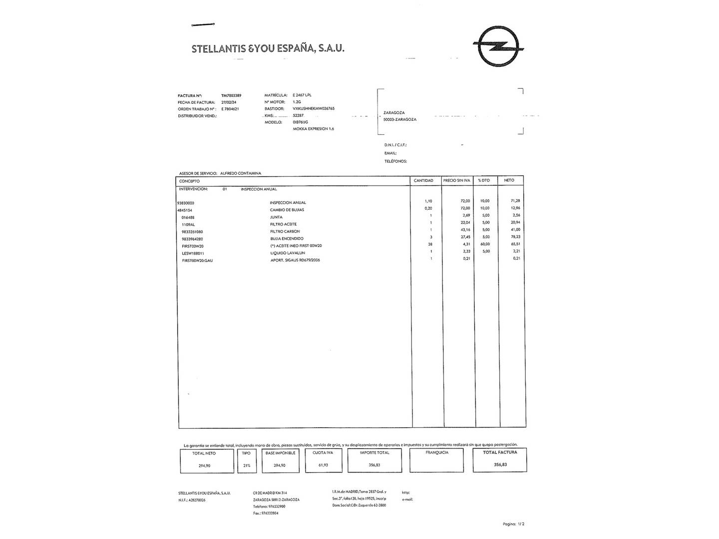 Foto del mantenimiento del Opel Mokka Opel Mokka 1.2 T Business Elegance (100 CV)
