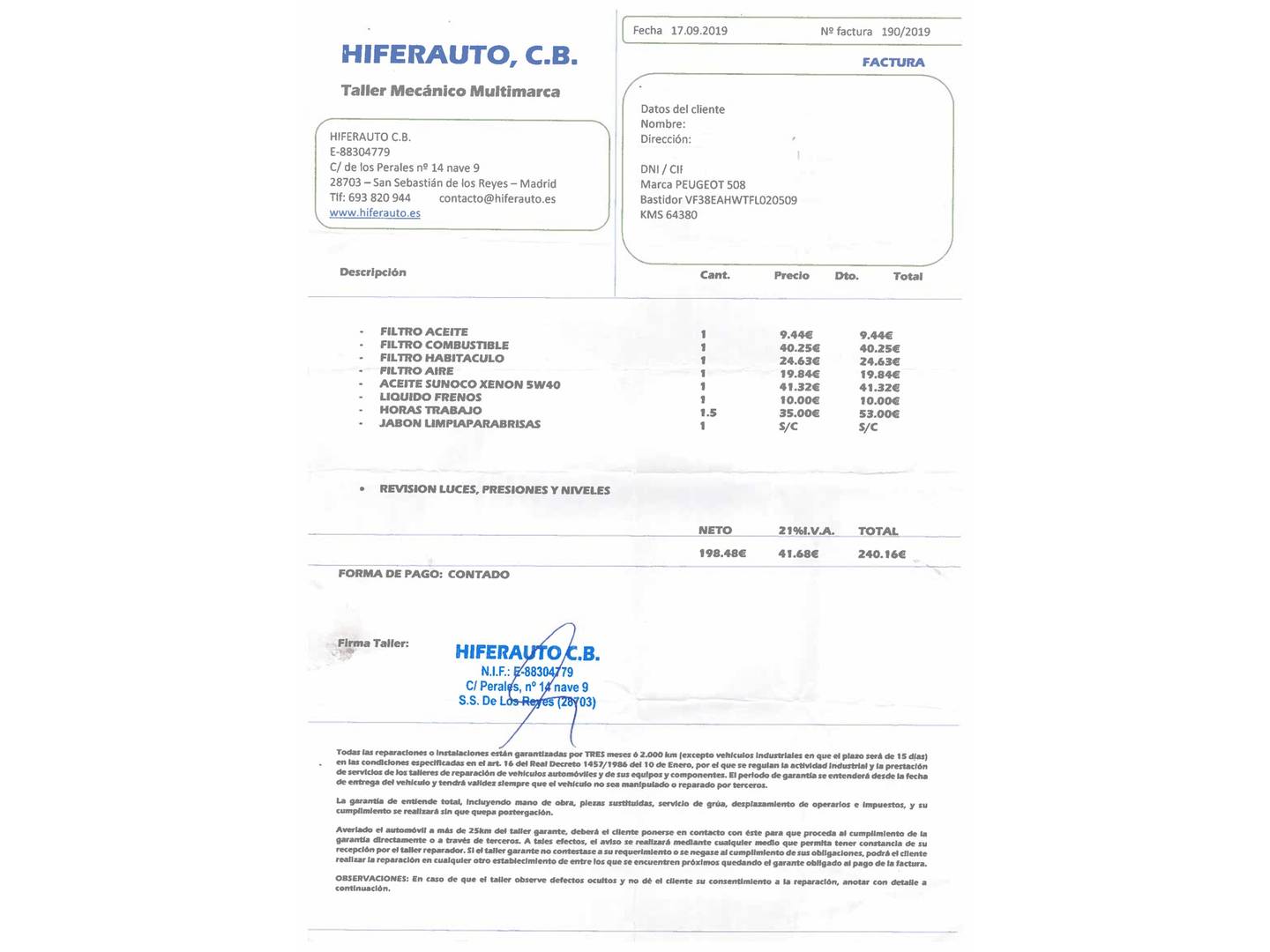 Foto del mantenimiento del Peugeot 508 Peugeot 508 SW BlueHDI 180 Allure EAT6 (180 CV)