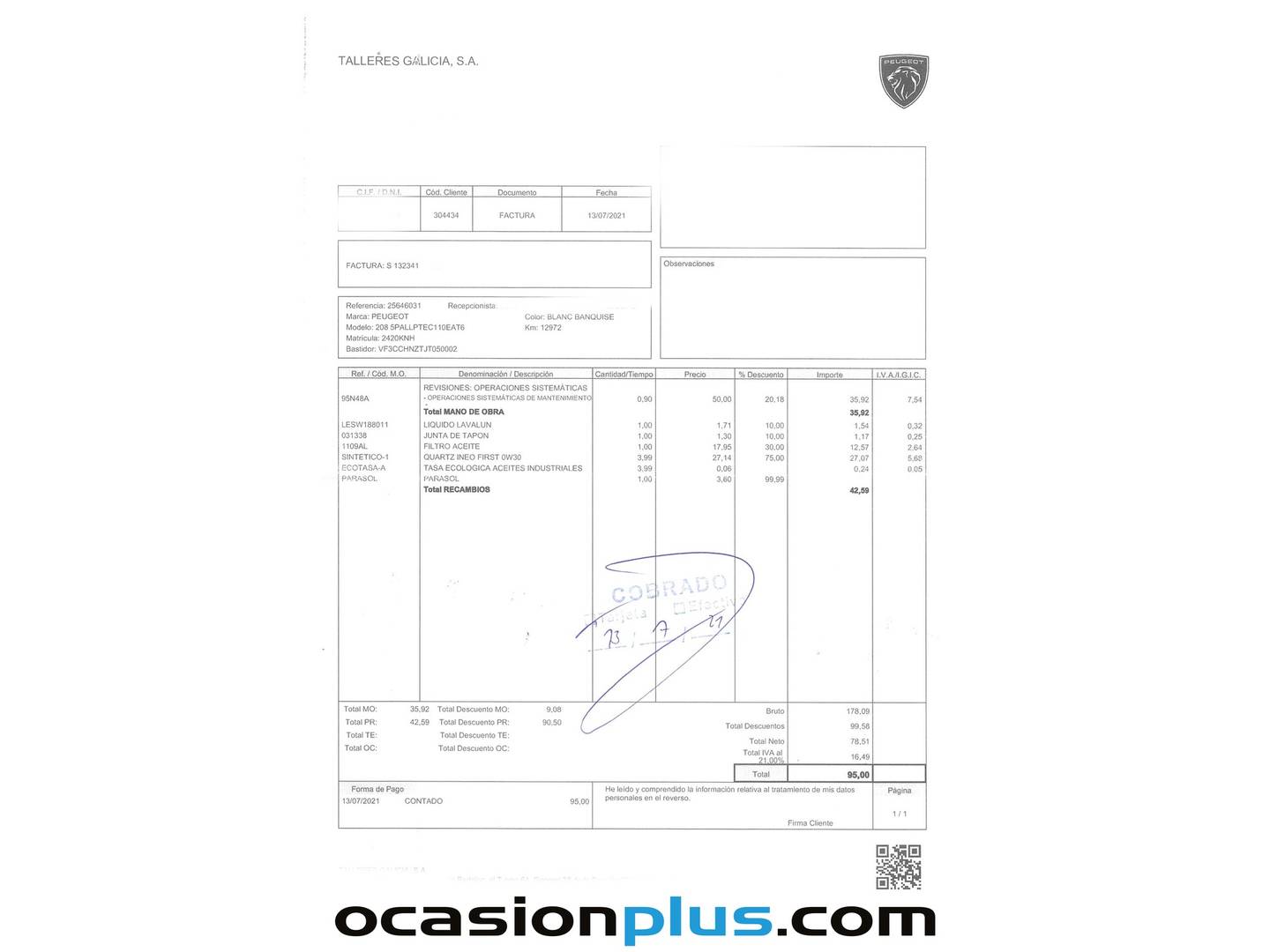 Foto del mantenimiento del Peugeot 208 Peugeot 208 PureTech 110 S&S Allure EAT6 (110 CV)