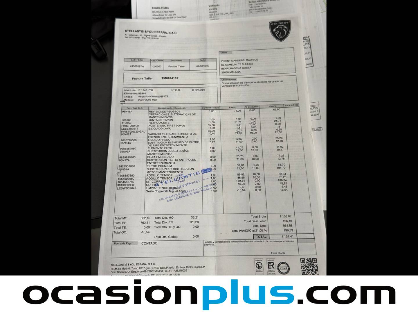 Foto del mantenimiento del Peugeot 3008 Peugeot 3008 PureTech 130 S&S GT Line (130 CV)