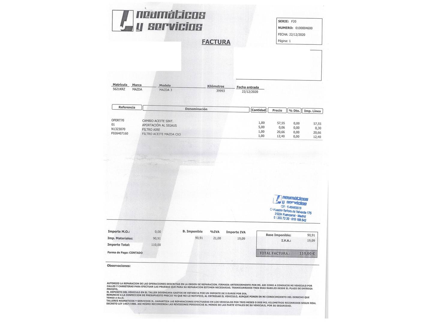 Foto del mantenimiento del Mazda CX-3 Mazda CX-3 2.0 G Zenith 2WD AT (121 CV)