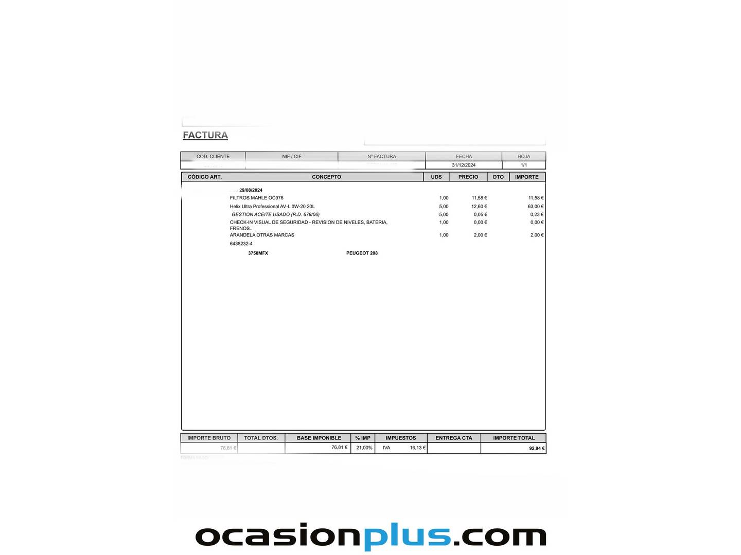 Foto del mantenimiento del Peugeot 208 Peugeot 208 PureTech 100 Active Pack (100 CV)