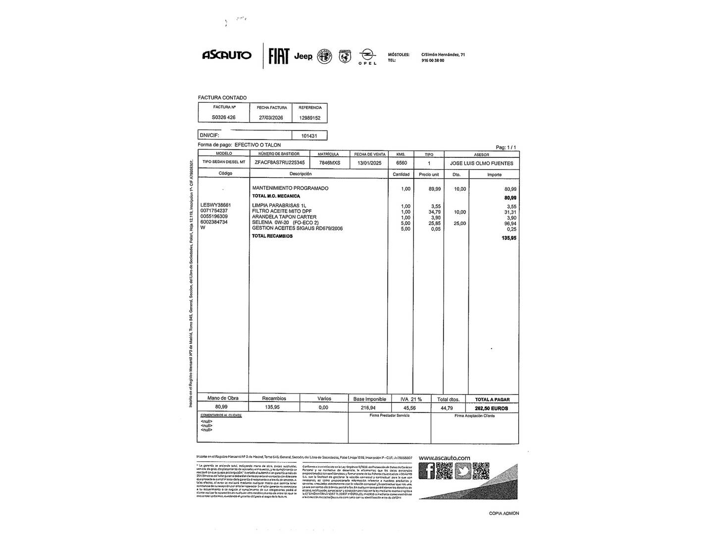 Foto del certificado del Fiat Tipo Fiat Tipo Sedan 1.6D (130 CV)