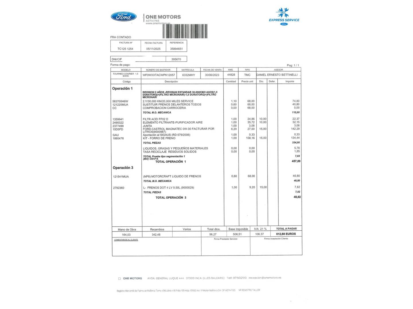 Foto del mantenimiento del Ford Transit Courier Ford Transit Courier Furgon 1.5 TDCI Trend (100 CV)