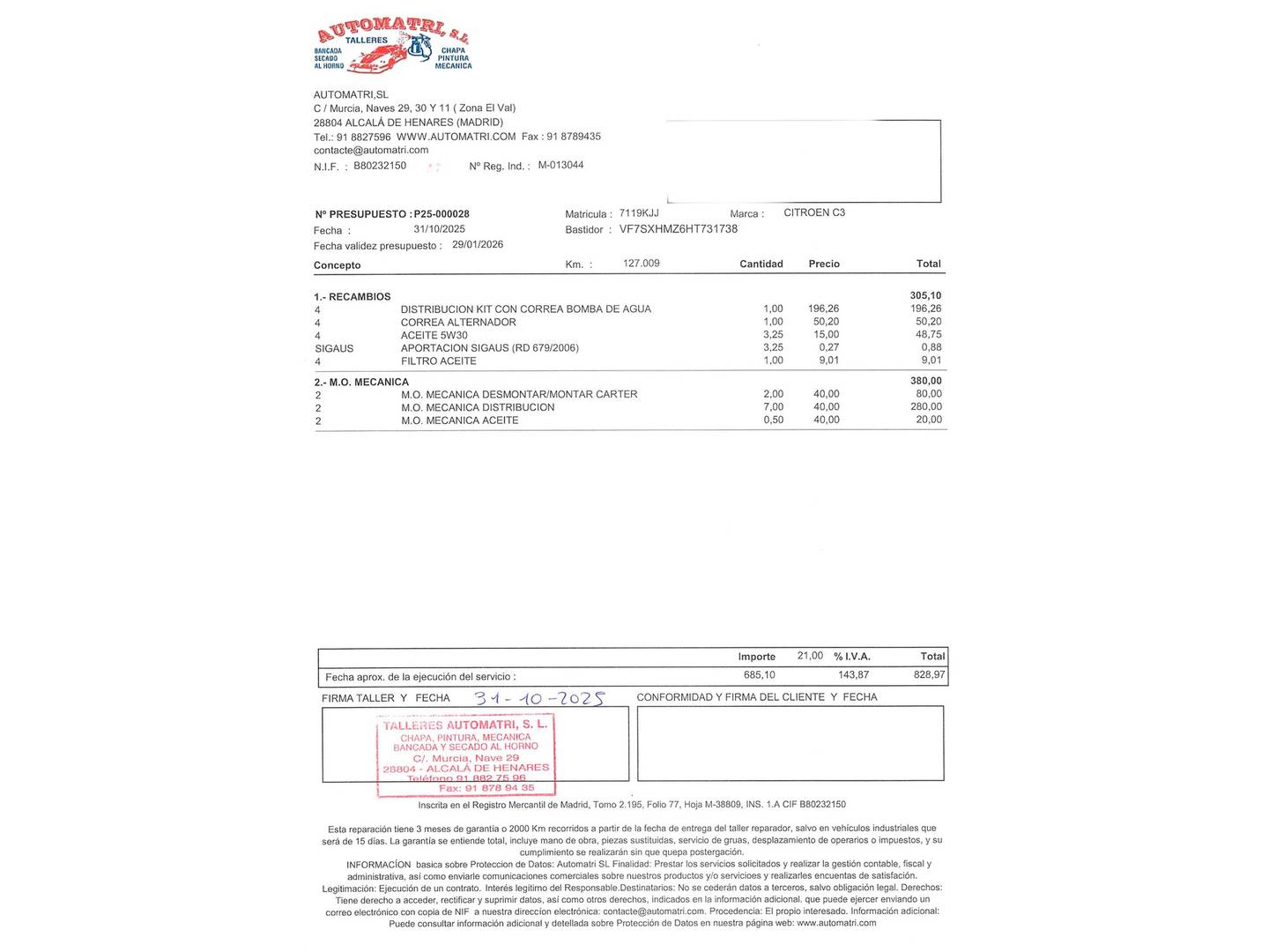 Foto del mantenimiento del Citroën C3 Citroën C3 PureTech 82 Feel (83 CV)