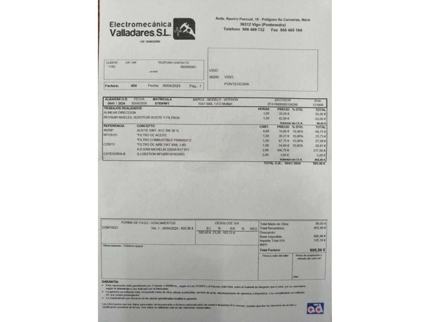 Foto del mantenimiento del Fiat 500L Fiat 500L 1.6 16v MultiJet II S&S Living (105 CV) 7 Plazas