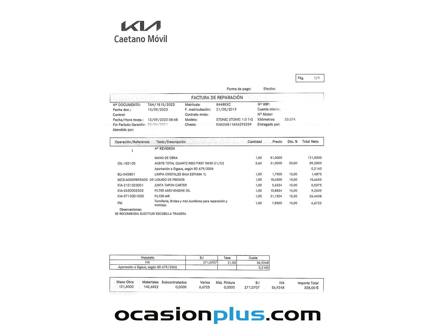 Foto del mantenimiento del KIA Stonic KIA Stonic 1.0 T-GDi Drive (100 CV)