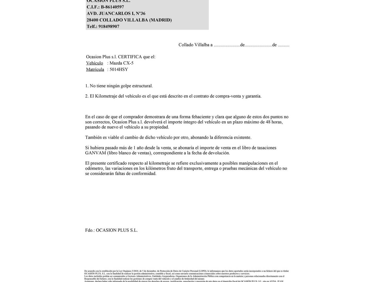 Foto del certificado del Mazda CX-5 Mazda CX-5 2.2 DE Style 2WD (150 CV)