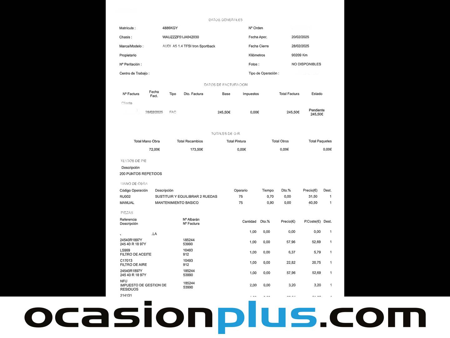 Foto del mantenimiento del Audi A5 Audi A5 Sportback Sport 1.4 TFSI (150 CV) S tronic