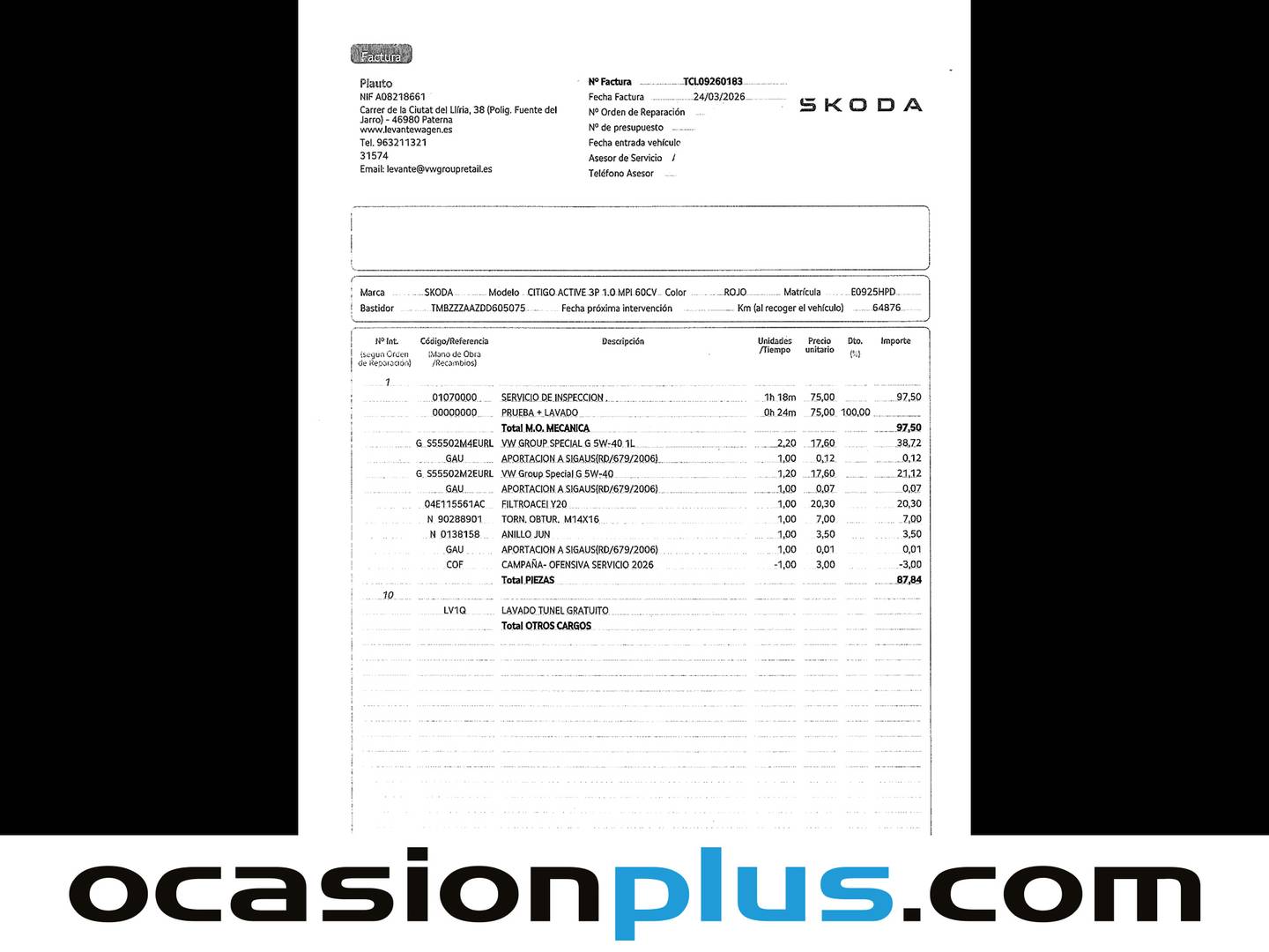 Foto del mantenimiento del Skoda Citigo Skoda Citigo 1.0 MPI Ambition (60 CV)