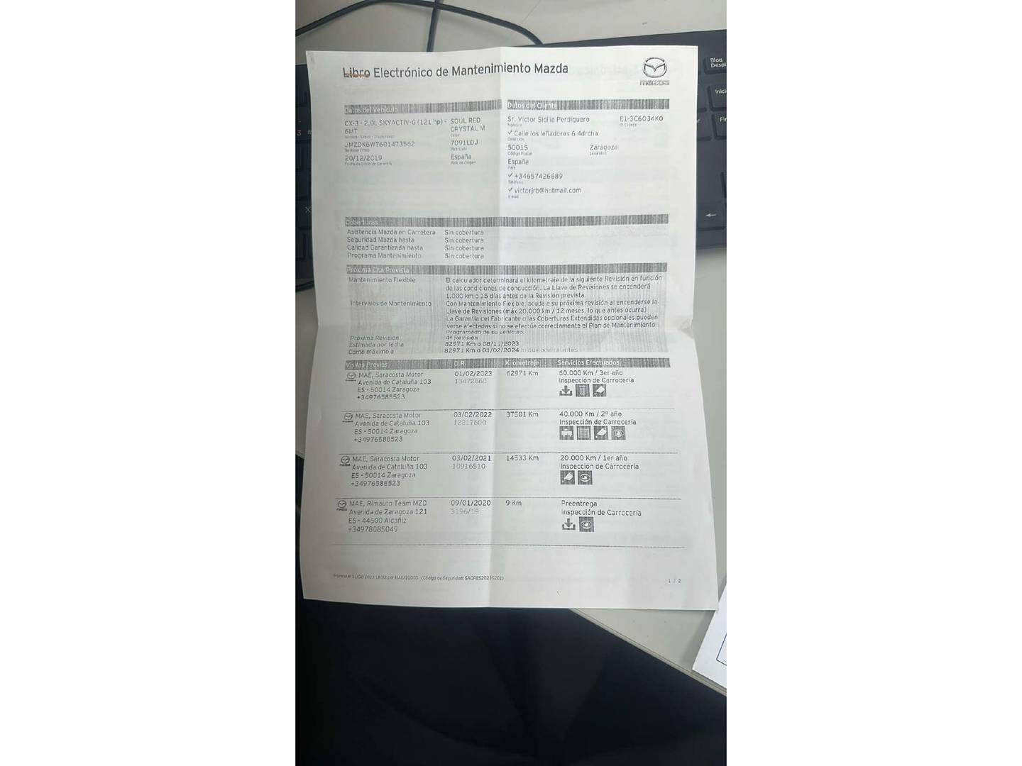 Foto del mantenimiento del Mazda CX-3 Mazda CX-3 2.0 G Zenith 2WD (121 CV)