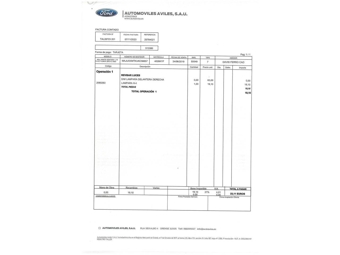 Foto del mantenimiento del Ford Ka+ Ford Ka+ 1.2 Ti-VCT White Edition 85 CV)