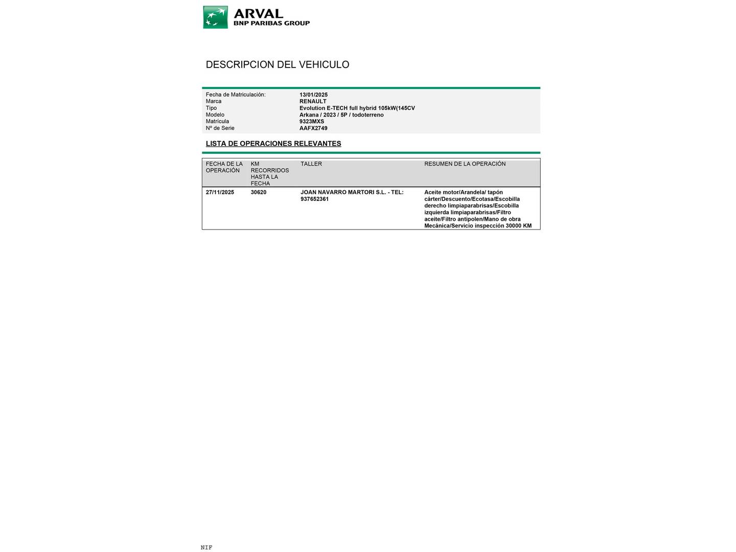 Foto del mantenimiento del Renault Arkana Renault Arkana Evolution E-Tech full hybrid (145 CV)