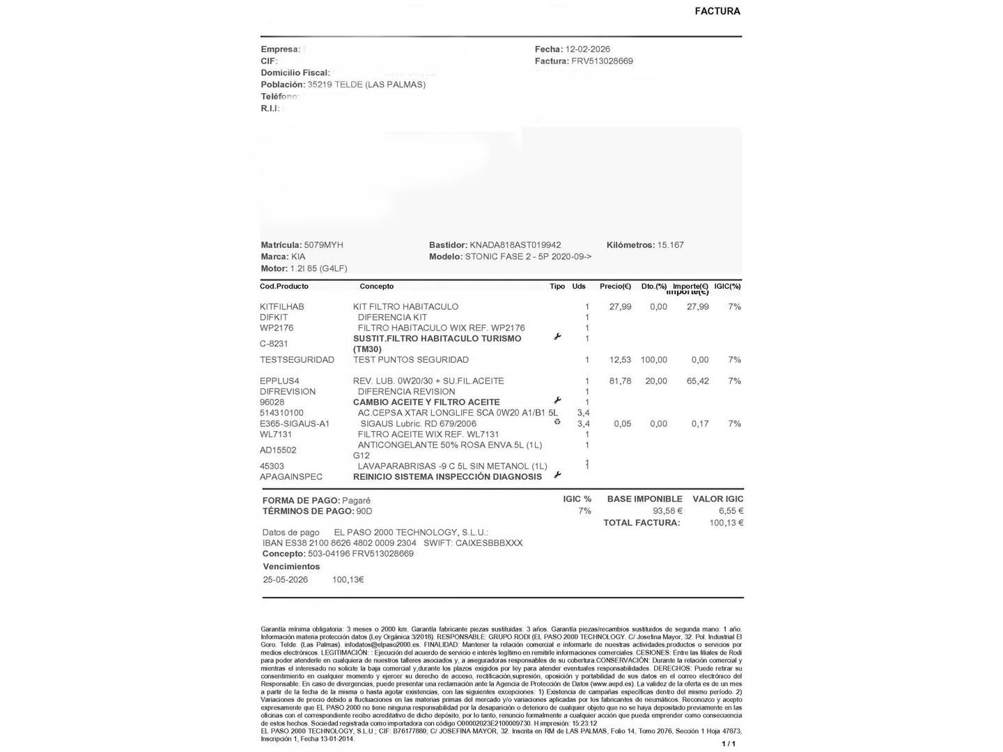 Foto del mantenimiento del KIA Stonic KIA Stonic 1.2 DPi Drive (79 CV)