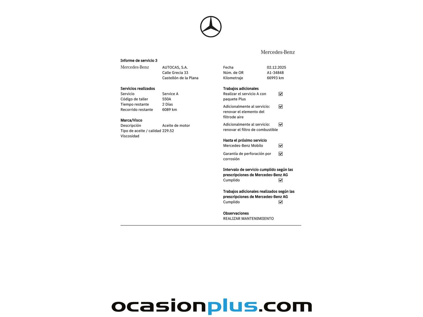 Foto del mantenimiento del Mercedes GLA Mercedes-Benz GLA 200 D (150 CV) Pack AMG