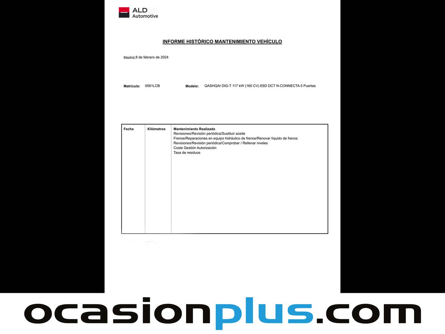 Foto del mantenimiento del Nissan QASHQAI Nissan Qashqai DIG-T 160 N-Connecta 4x2 DCT  (160 CV)