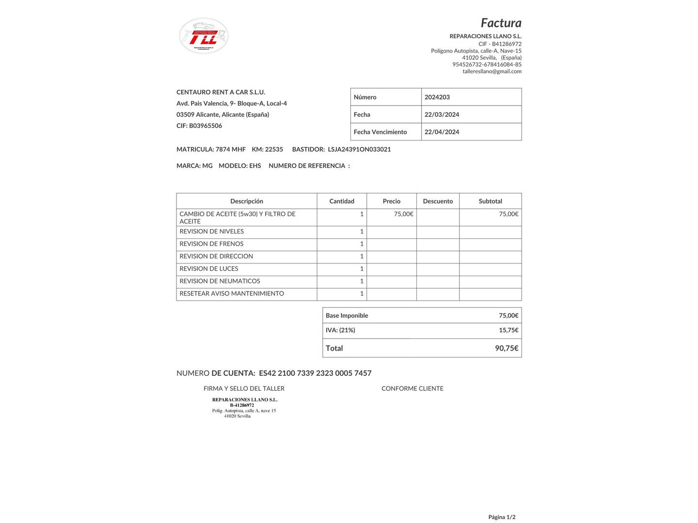 Foto del mantenimiento del MG eHS MG eHS 1.5 T-GDI PHEV Luxury (258 CV)