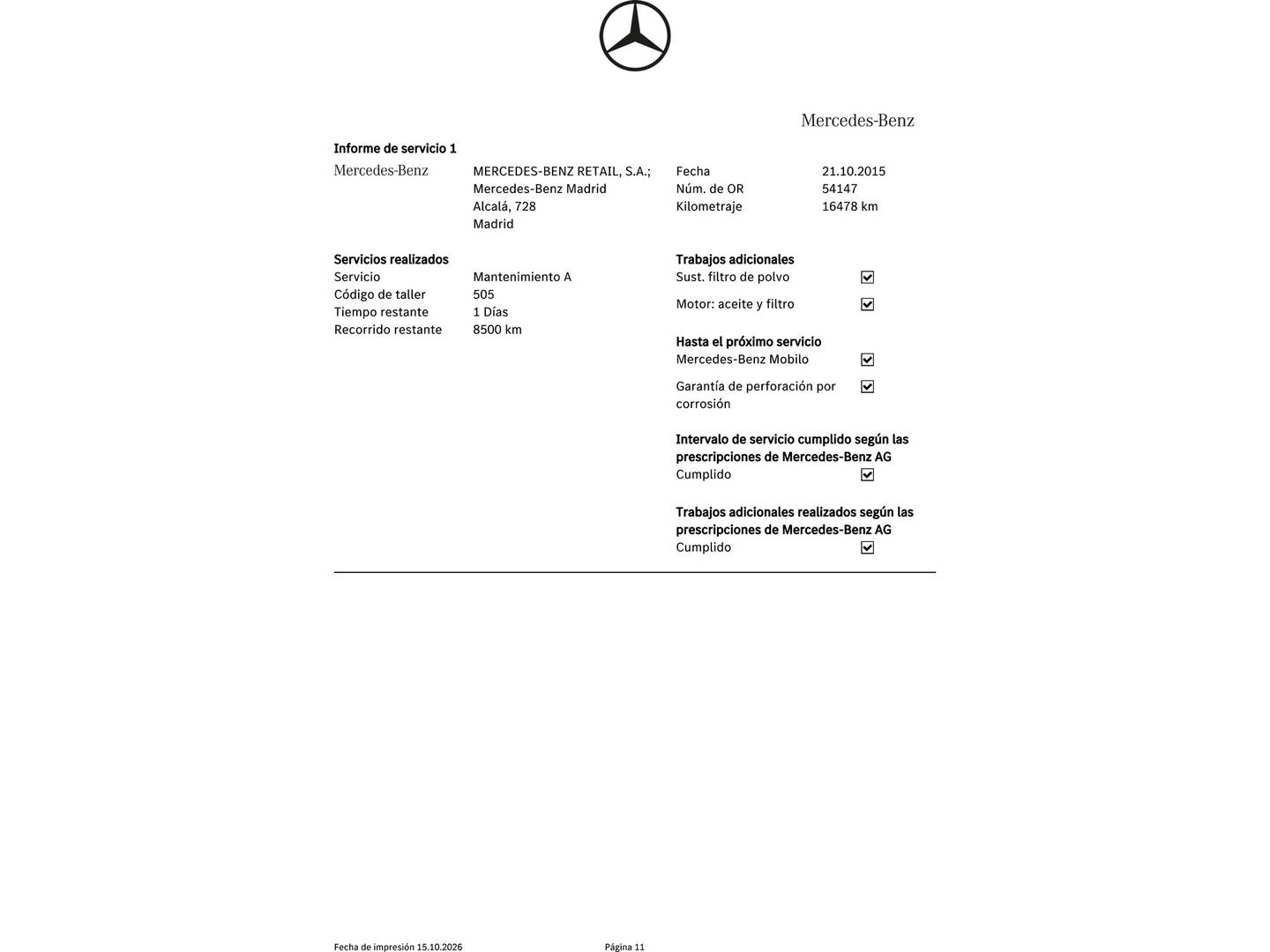 Foto del mantenimiento del Mercedes Clase C Mercedes Clase C 220 BlueTEC Avantgarde (170 CV)